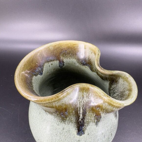Hand Made Studio Art Pottery Pitcher Carafe Handles Artist Signed Pottery Green - Picture 11 of 16